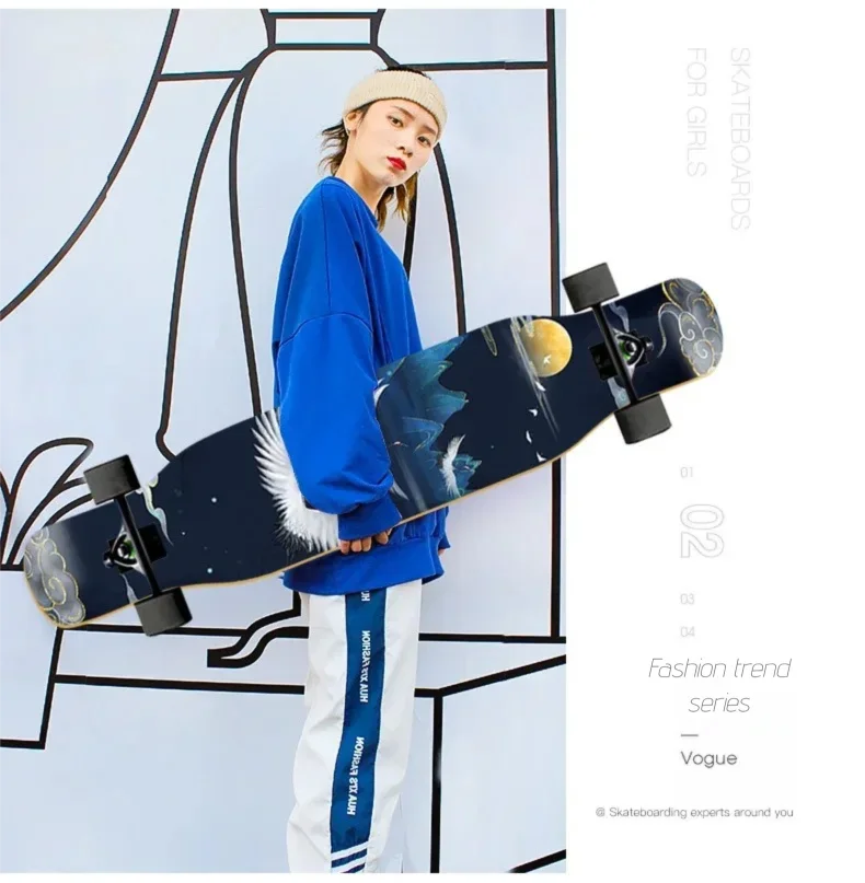 Women's Dance Longboard 110/120cm Complete Skateboard 7-Layer Maple Deck PU Wheels for Beginners Freestyle Street Dancing