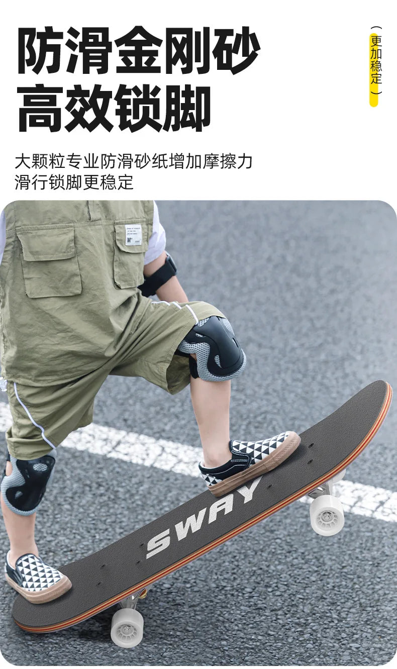 Double Kick Shock-Absorbing 4-Wheel Skateboard for Adults, Professional Street for Beginners, Scratch-Proof Durable for Tricks