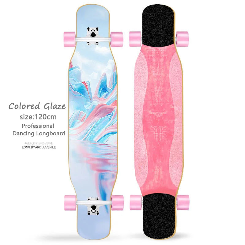 Women's Dance Longboard 110/120cm Complete Skateboard 7-Layer Maple Deck PU Wheels for Beginners Freestyle Street Dancing