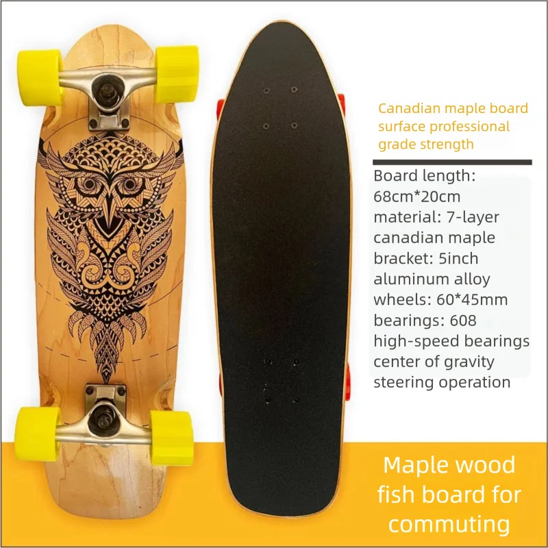MapleWood Big Fish Land Surfskate Single Kick Surf Skateboard Large PU Wheels Land Surf Board for Beginners Daily Commute Street