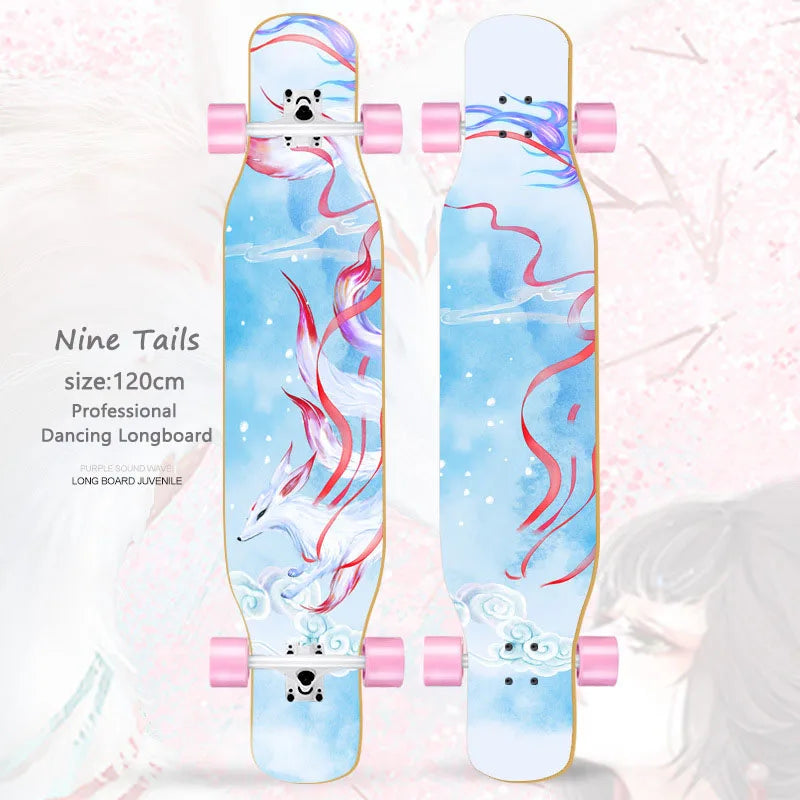 Women's Dance Longboard 110/120cm Complete Skateboard 7-Layer Maple Deck PU Wheels for Beginners Freestyle Street Dancing