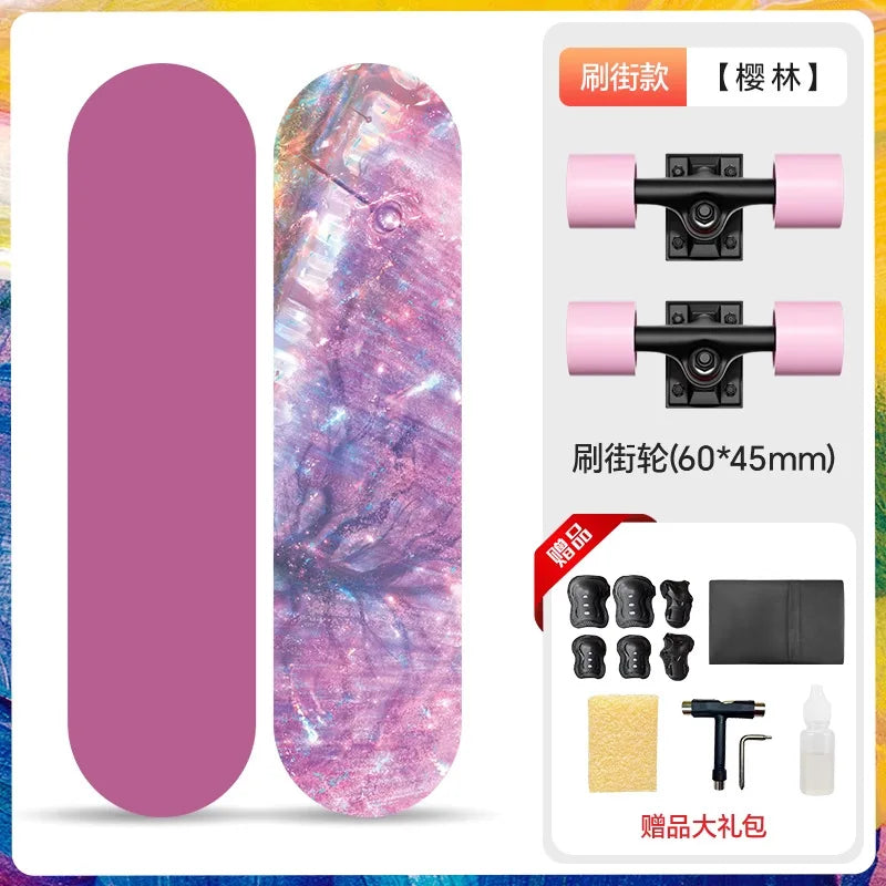 Double Kick Skateboard 5 Inch Aluminum Magnesium Alloy Bracket Maple Skateboard For Beginner Adult Street Cruising Skateboard