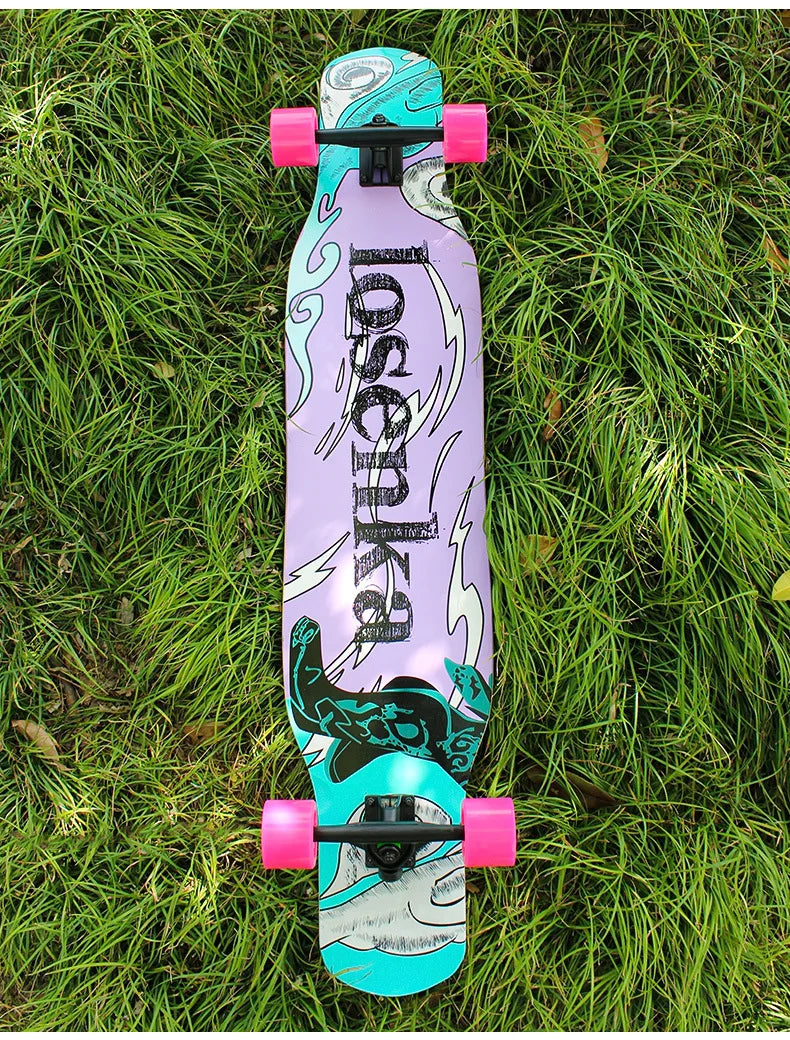 Women's Dance Longboard 110/120cm Complete Skateboard 7-Layer Maple Deck PU Wheels for Beginners Freestyle Street Dancing
