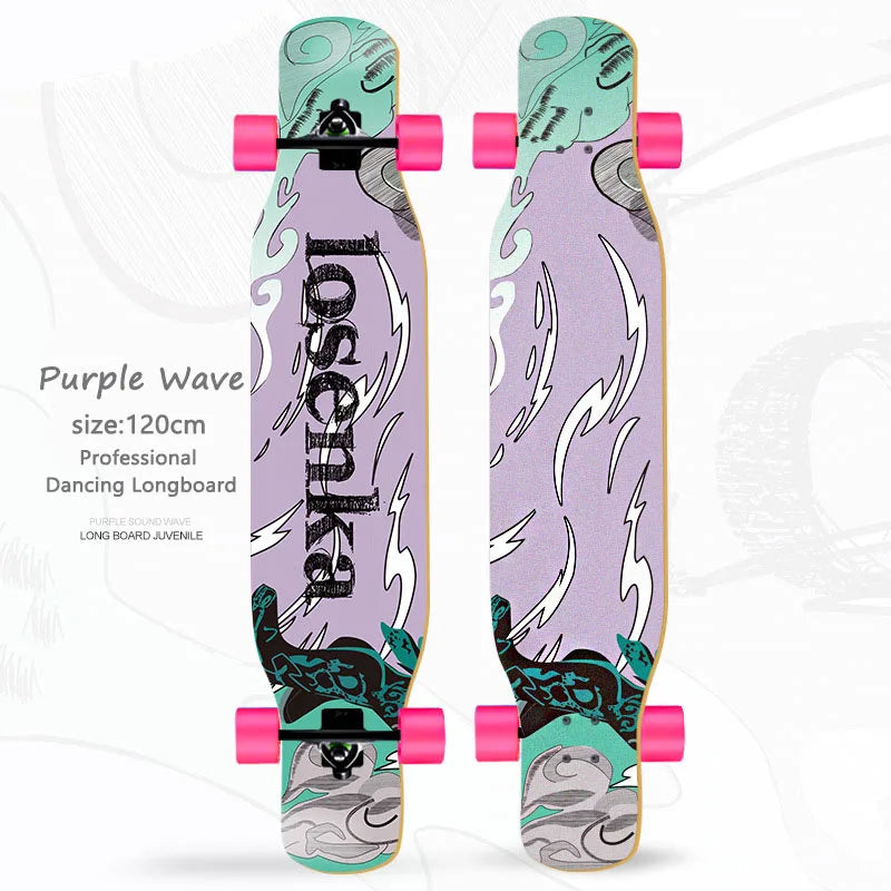 Women's Dance Longboard 110/120cm Complete Skateboard 7-Layer Maple Deck PU Wheels for Beginners Freestyle Street Dancing