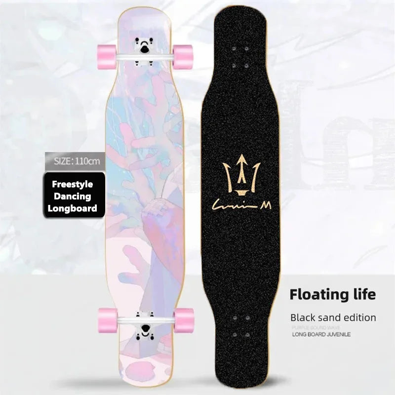 Women's Dance Longboard 110/120cm Complete Skateboard 7-Layer Maple Deck PU Wheels for Beginners Freestyle Street Dancing
