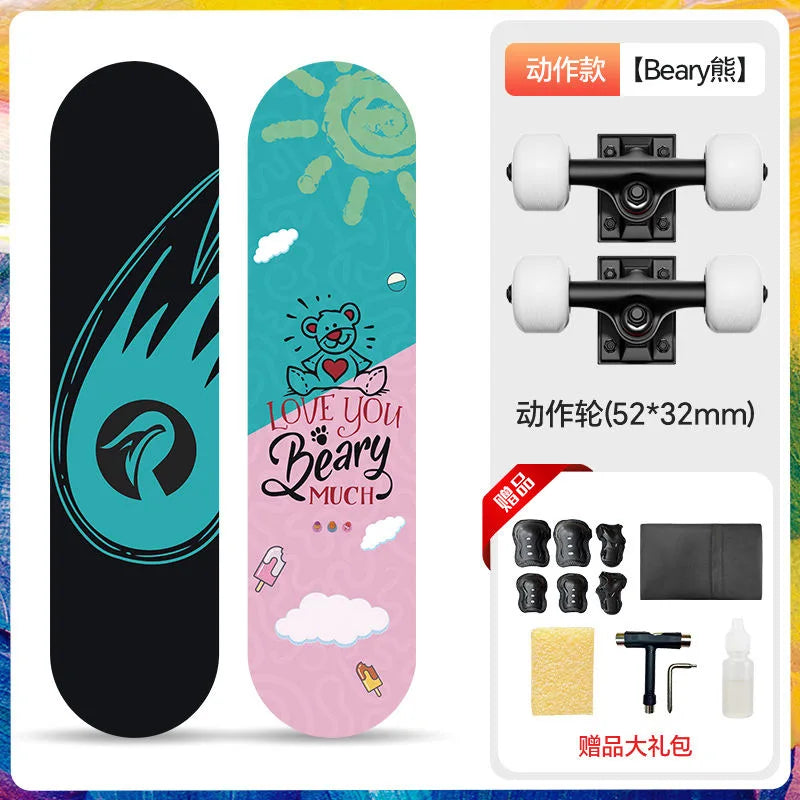Double Kick Skateboard 5 Inch Aluminum Magnesium Alloy Bracket Maple Skateboard For Beginner Adult Street Cruising Skateboard