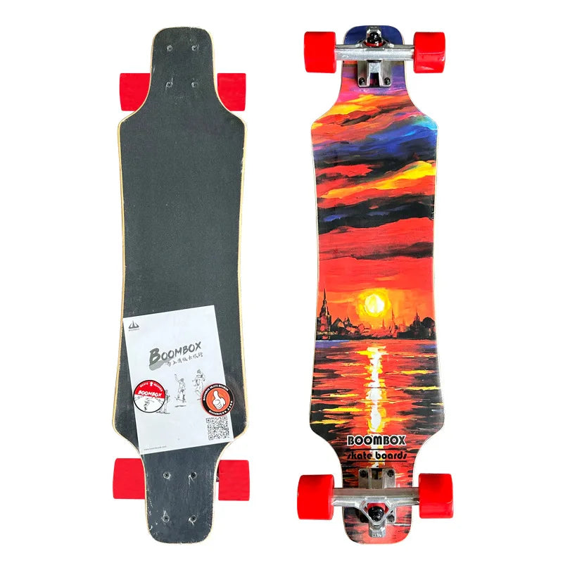 Professional Maple Double Kick Skateboard for Adults, Smooth Street Cruiser Longboard Dance Board for Commuting & Freeride