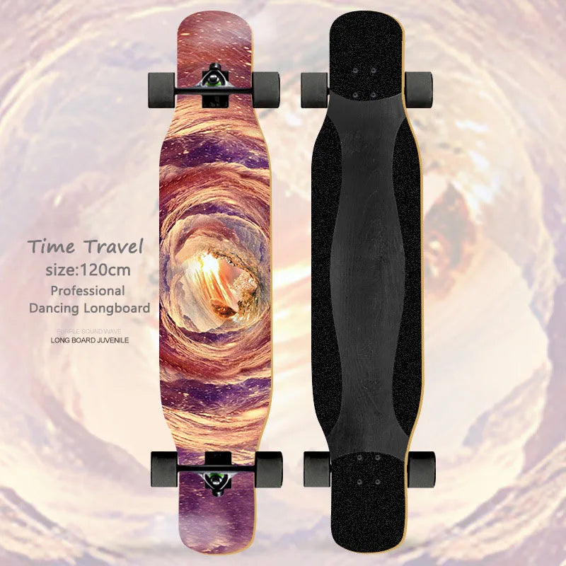 Women's Dance Longboard 110/120cm Complete Skateboard 7-Layer Maple Deck PU Wheels for Beginners Freestyle Street Dancing