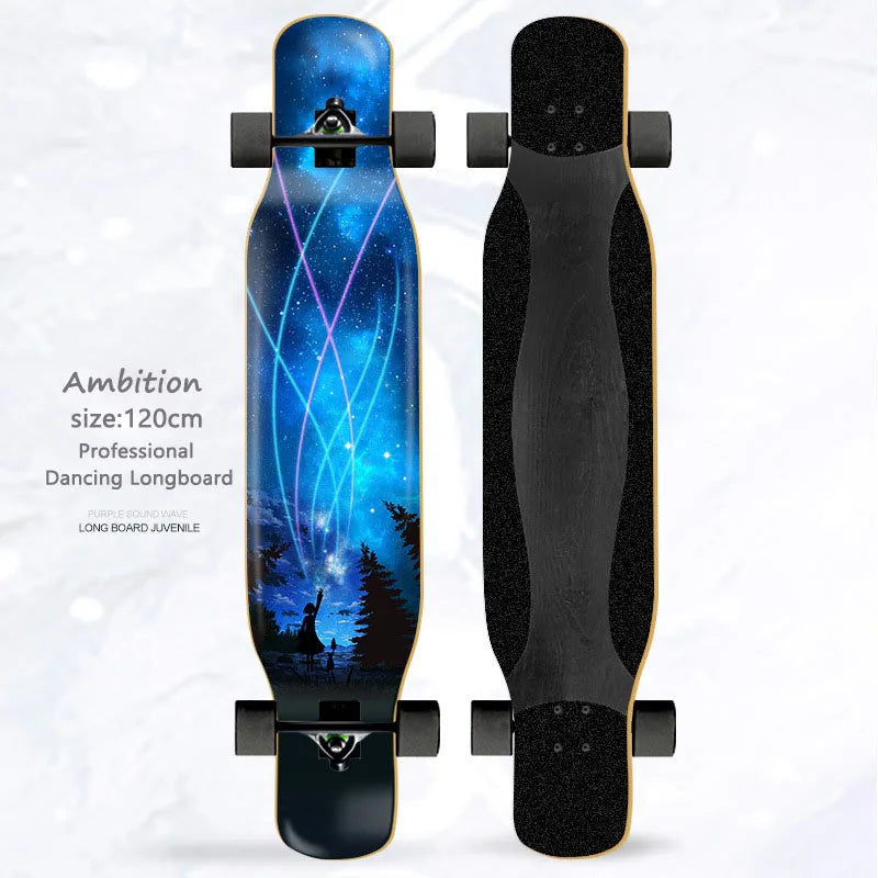 Women's Dance Longboard 110/120cm Complete Skateboard 7-Layer Maple Deck PU Wheels for Beginners Freestyle Street Dancing