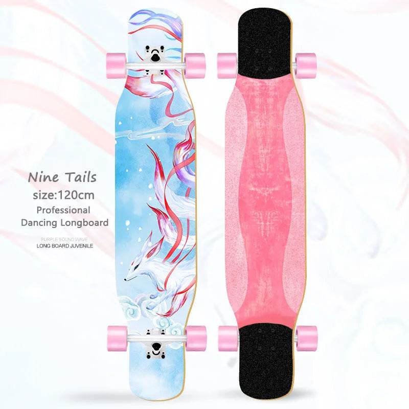 Women's Dance Longboard 110/120cm Complete Skateboard 7-Layer Maple Deck PU Wheels for Beginners Freestyle Street Dancing