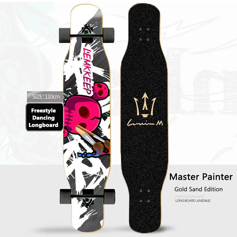 Women's Dance Longboard 110/120cm Complete Skateboard 7-Layer Maple Deck PU Wheels for Beginners Freestyle Street Dancing