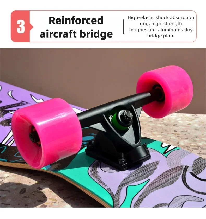 Women's Dance Longboard 110/120cm Complete Skateboard 7-Layer Maple Deck PU Wheels for Beginners Freestyle Street Dancing