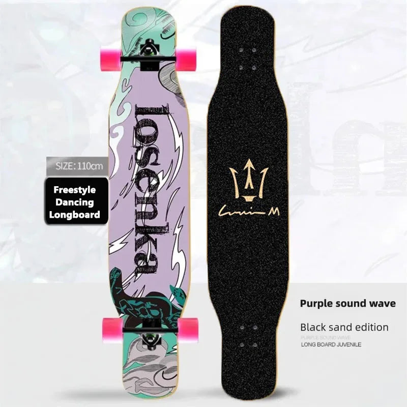 Women's Dance Longboard 110/120cm Complete Skateboard 7-Layer Maple Deck PU Wheels for Beginners Freestyle Street Dancing