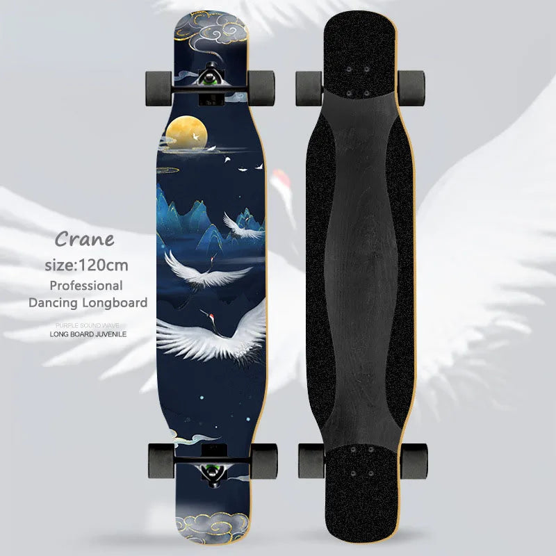 Women's Dance Longboard 110/120cm Complete Skateboard 7-Layer Maple Deck PU Wheels for Beginners Freestyle Street Dancing