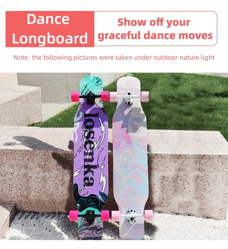 Women's Dance Longboard 110/120cm Complete Skateboard 7-Layer Maple Deck PU Wheels for Beginners Freestyle Street Dancing