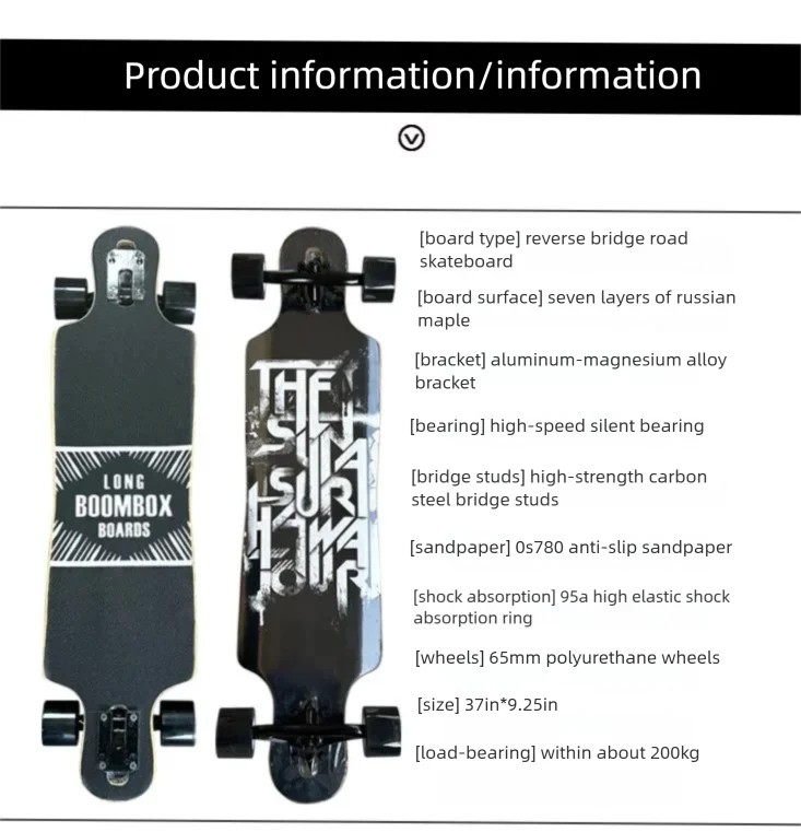 Professional Maple Double Kick Skateboard for Adults, Smooth Street Cruiser Longboard Dance Board for Commuting & Freeride