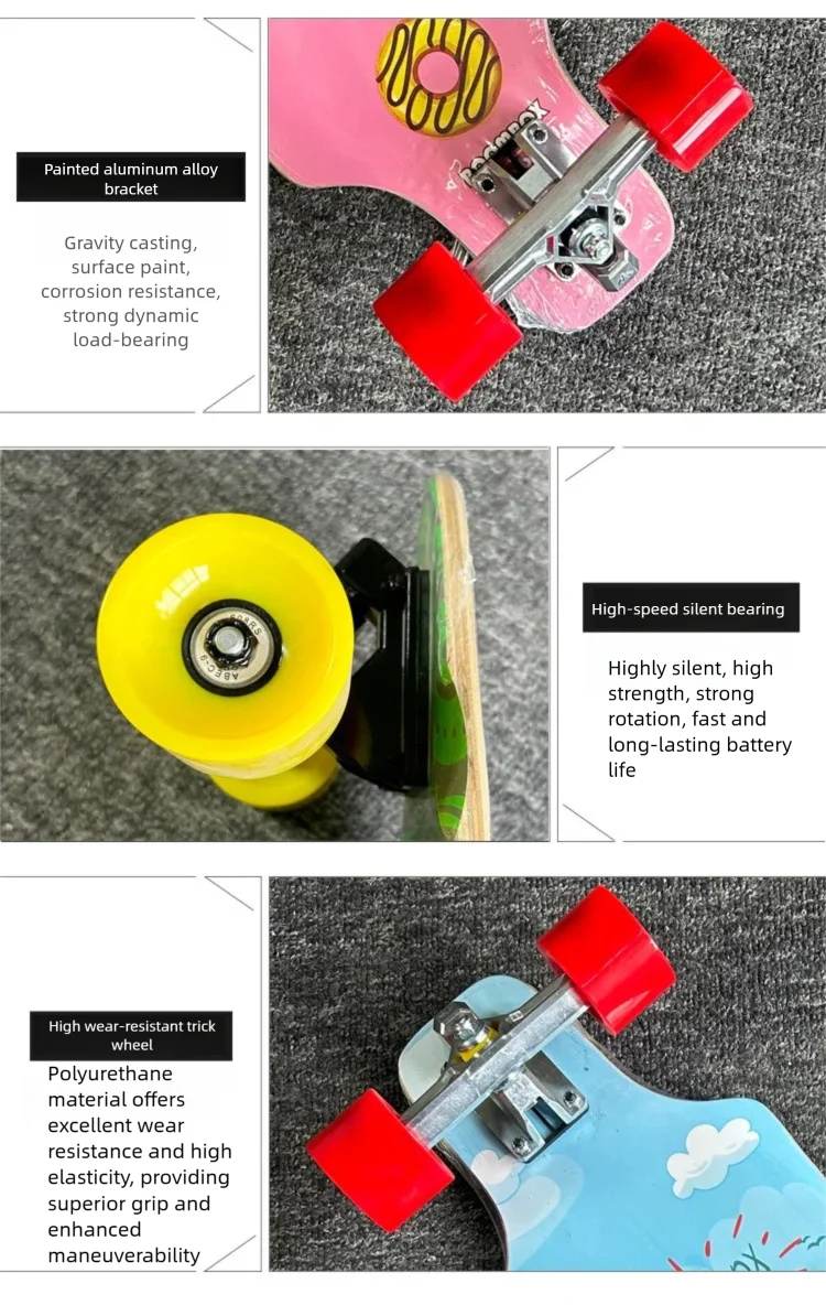 Professional Maple Double Kick Skateboard for Adults, Smooth Street Cruiser Longboard Dance Board for Commuting & Freeride