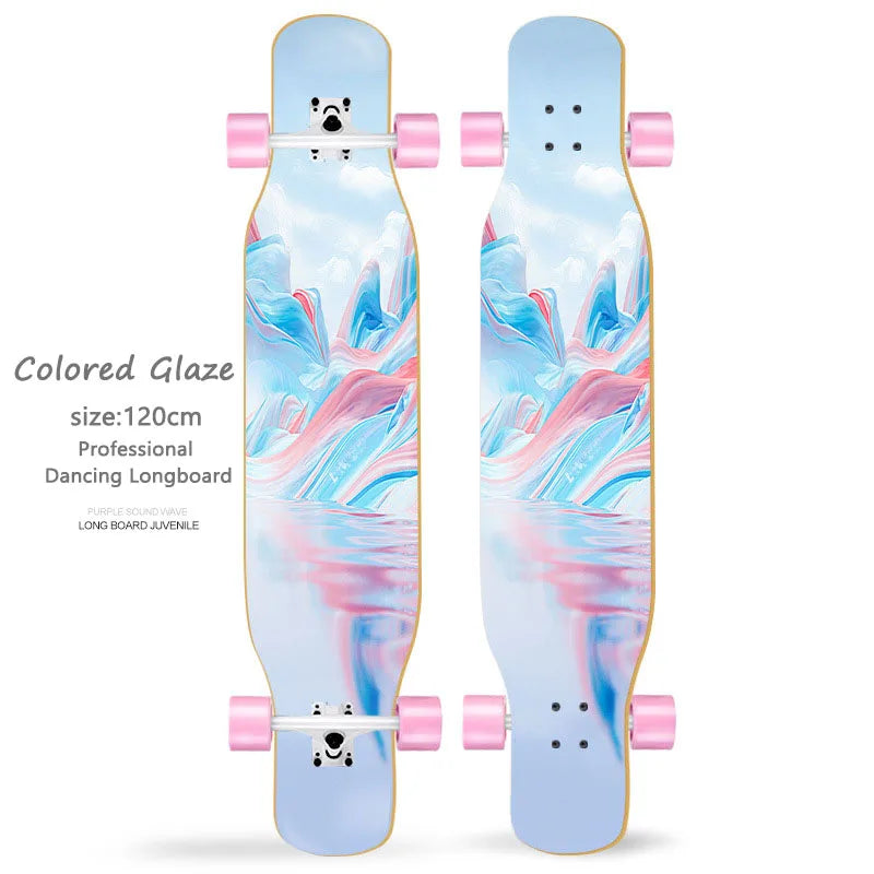 Women's Dance Longboard 110/120cm Complete Skateboard 7-Layer Maple Deck PU Wheels for Beginners Freestyle Street Dancing