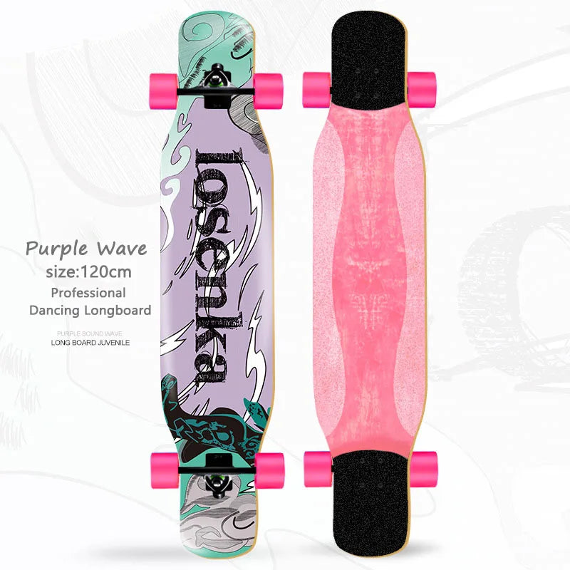 Women's Dance Longboard 110/120cm Complete Skateboard 7-Layer Maple Deck PU Wheels for Beginners Freestyle Street Dancing