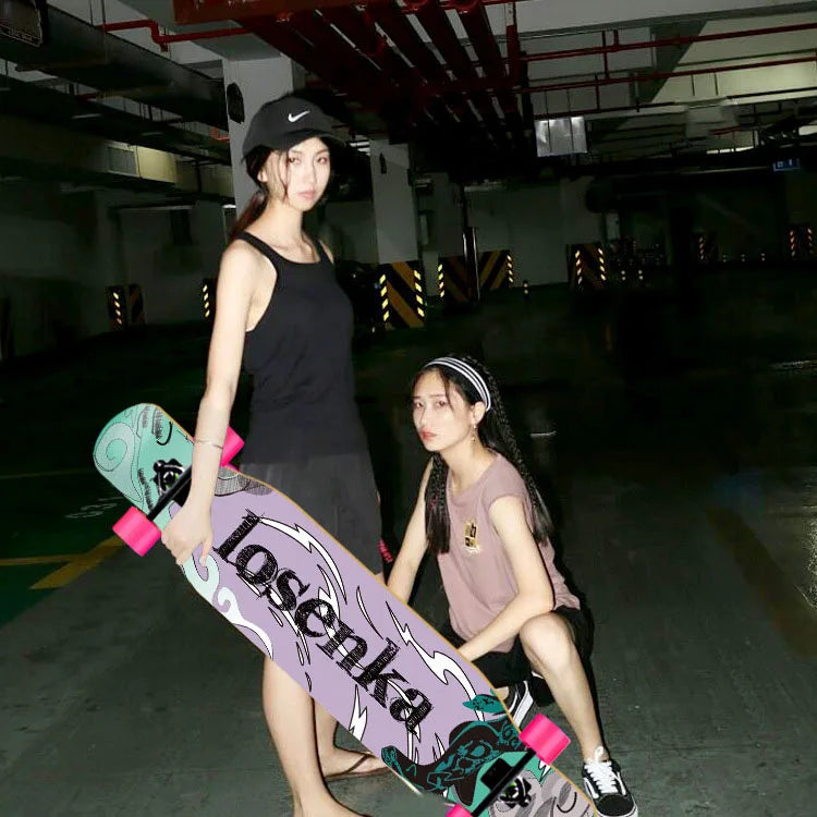 Women's Dance Longboard 110/120cm Complete Skateboard 7-Layer Maple Deck PU Wheels for Beginners Freestyle Street Dancing
