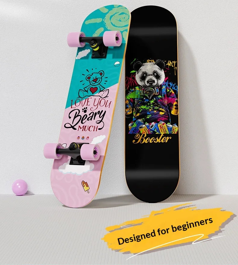 Double Kick Skateboard 5 Inch Aluminum Magnesium Alloy Bracket Maple Skateboard For Beginner Adult Street Cruising Skateboard