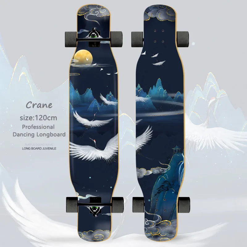 Women's Dance Longboard 110/120cm Complete Skateboard 7-Layer Maple Deck PU Wheels for Beginners Freestyle Street Dancing