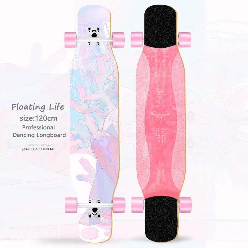 Women's Dance Longboard 110/120cm Complete Skateboard 7-Layer Maple Deck PU Wheels for Beginners Freestyle Street Dancing