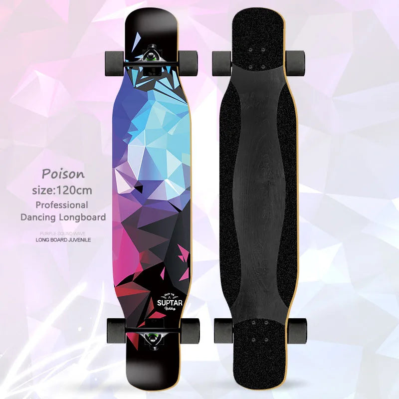 Women's Dance Longboard 110/120cm Complete Skateboard 7-Layer Maple Deck PU Wheels for Beginners Freestyle Street Dancing