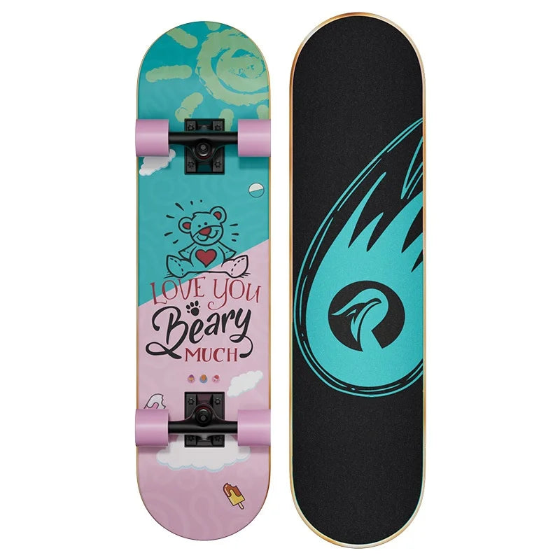 Double Kick Skateboard 5 Inch Aluminum Magnesium Alloy Bracket Maple Skateboard For Beginner Adult Street Cruising Skateboard