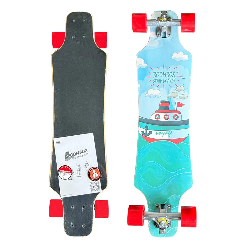 Professional Maple Double Kick Skateboard for Adults, Smooth Street Cruiser Longboard Dance Board for Commuting & Freeride