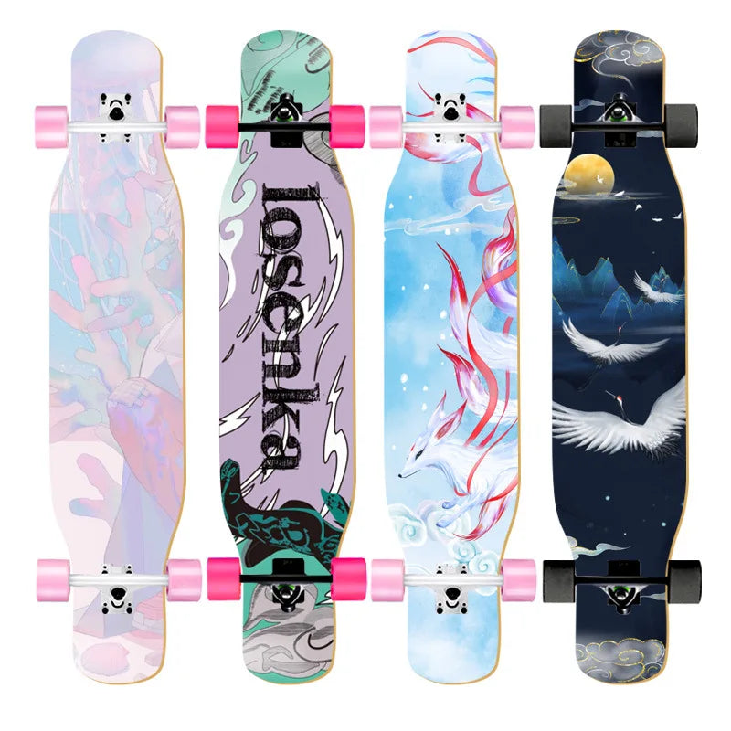 Women's Dance Longboard 110/120cm Complete Skateboard 7-Layer Maple Deck PU Wheels for Beginners Freestyle Street Dancing
