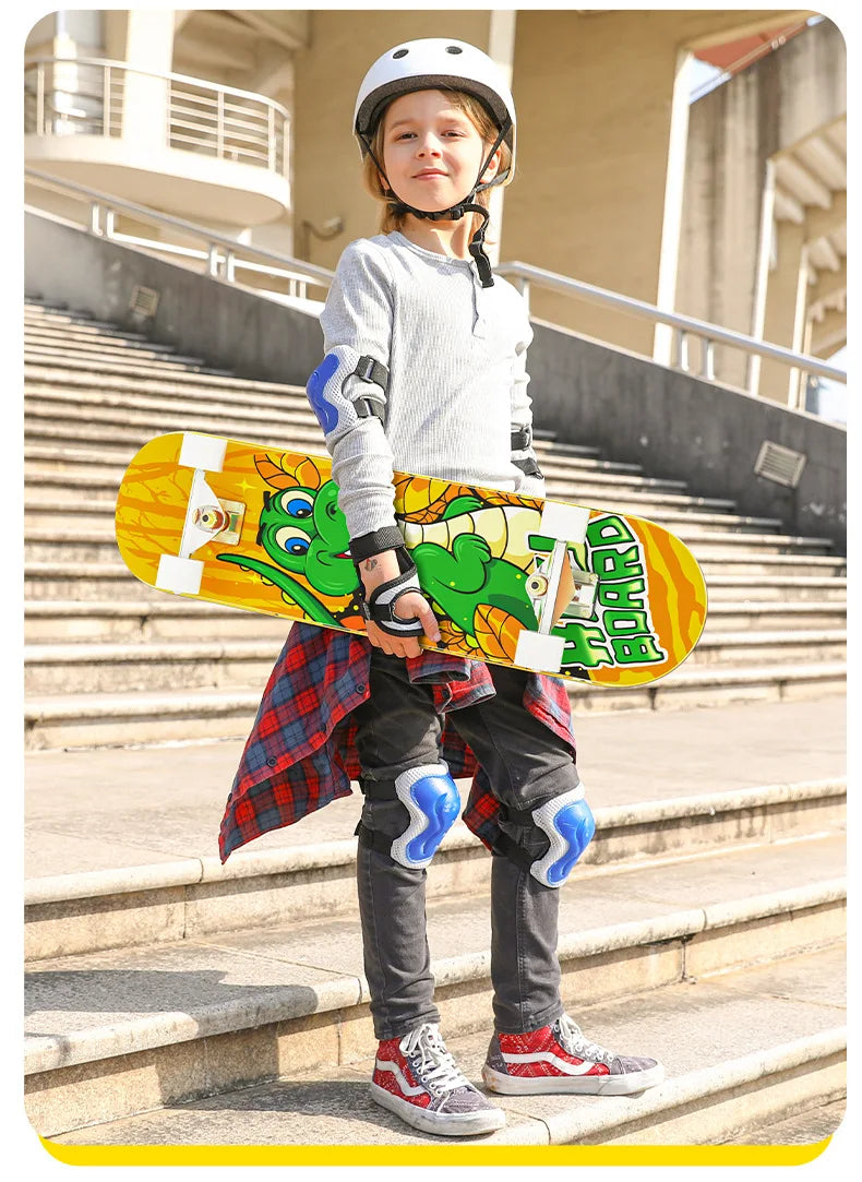 Double Kick Shock-Absorbing 4-Wheel Skateboard for Adults, Professional Street for Beginners, Scratch-Proof Durable for Tricks