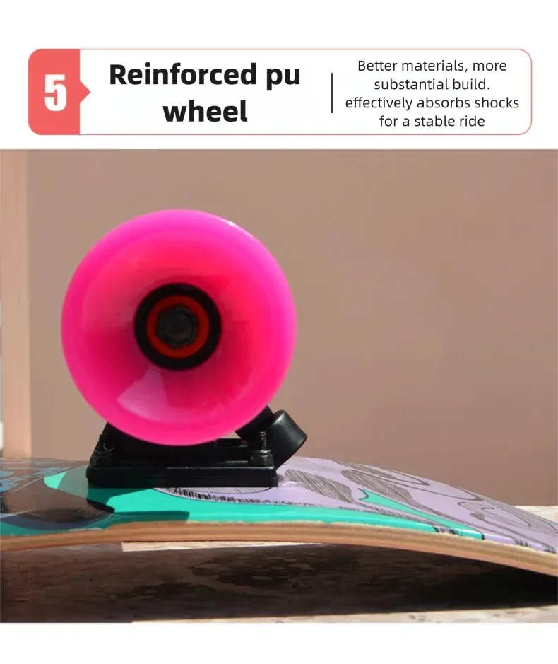 Women's Dance Longboard 110/120cm Complete Skateboard 7-Layer Maple Deck PU Wheels for Beginners Freestyle Street Dancing