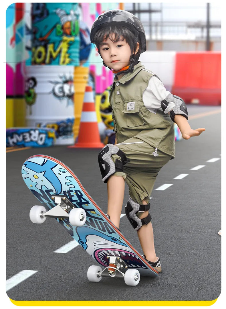 Double Kick Shock-Absorbing 4-Wheel Skateboard for Adults, Professional Street for Beginners, Scratch-Proof Durable for Tricks