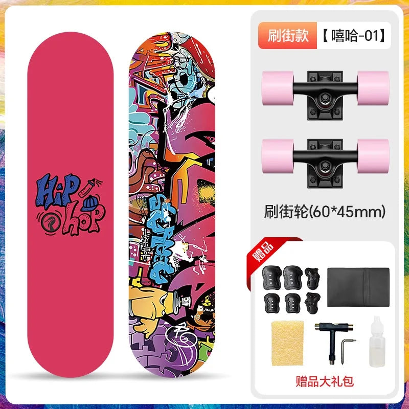 Double Kick Skateboard 5 Inch Aluminum Magnesium Alloy Bracket Maple Skateboard For Beginner Adult Street Cruising Skateboard