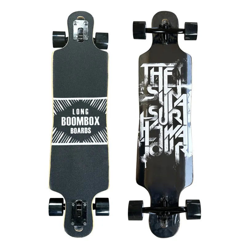 Professional Maple Double Kick Skateboard for Adults, Smooth Street Cruiser Longboard Dance Board for Commuting & Freeride