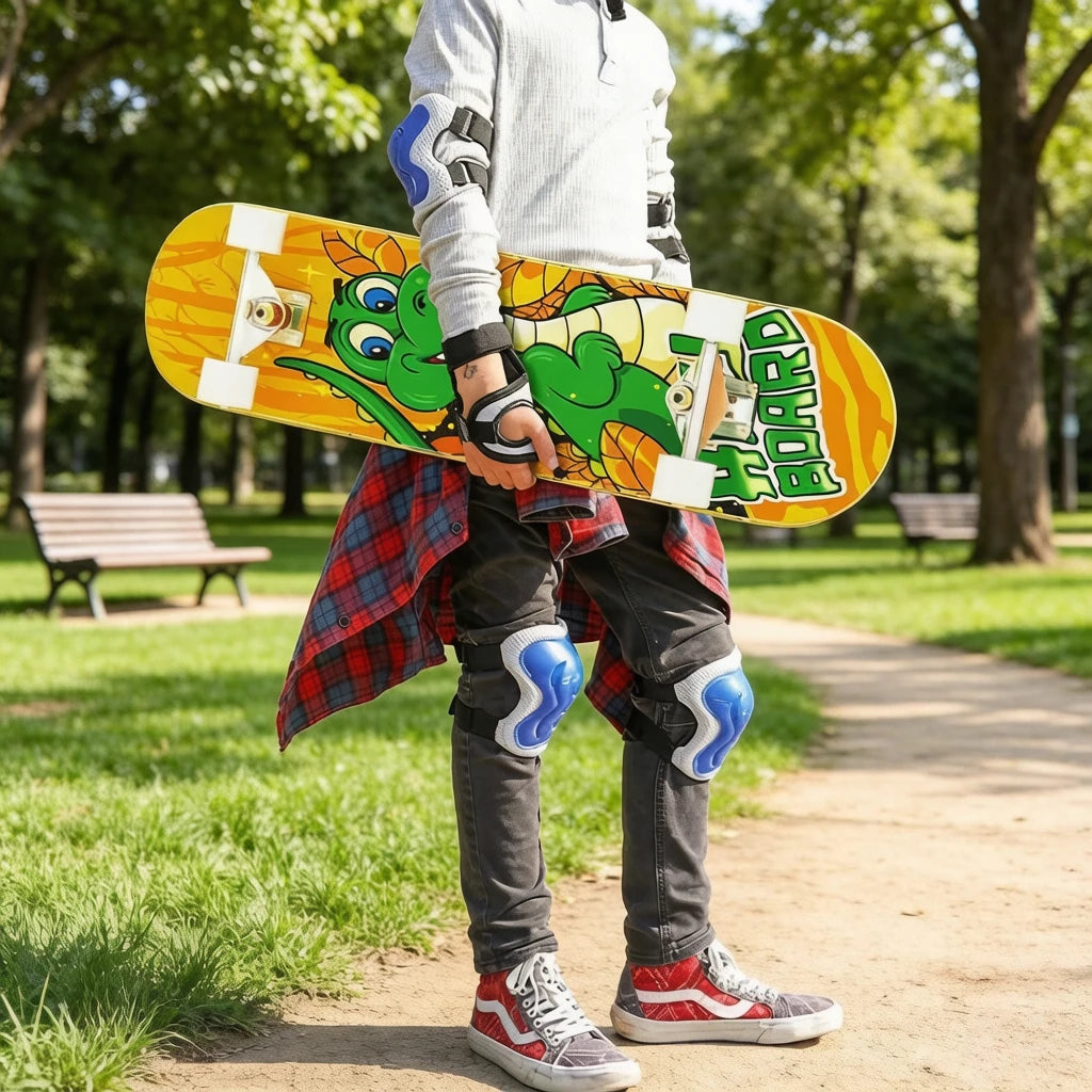 Double Kick Shock-Absorbing 4-Wheel Skateboard for Adults, Professional Street for Beginners, Scratch-Proof Durable for Tricks