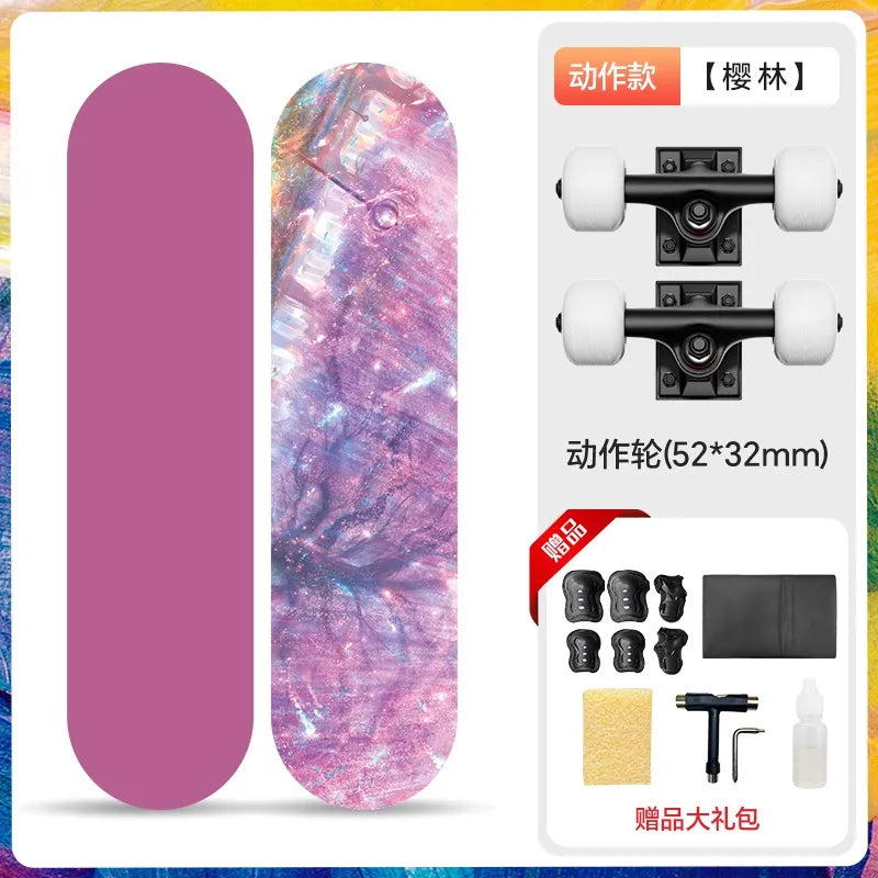Double Kick Skateboard 5 Inch Aluminum Magnesium Alloy Bracket Maple Skateboard For Beginner Adult Street Cruising Skateboard