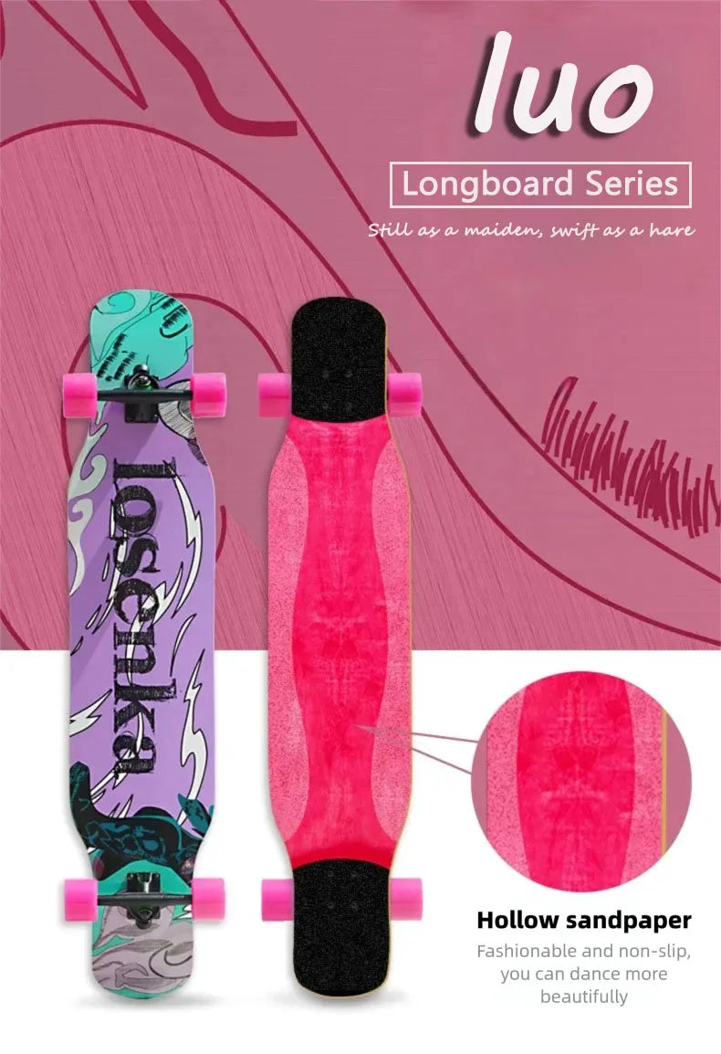 Women's Dance Longboard 110/120cm Complete Skateboard 7-Layer Maple Deck PU Wheels for Beginners Freestyle Street Dancing