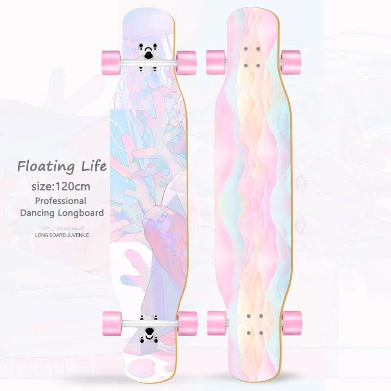 Women's Dance Longboard 110/120cm Complete Skateboard 7-Layer Maple Deck PU Wheels for Beginners Freestyle Street Dancing