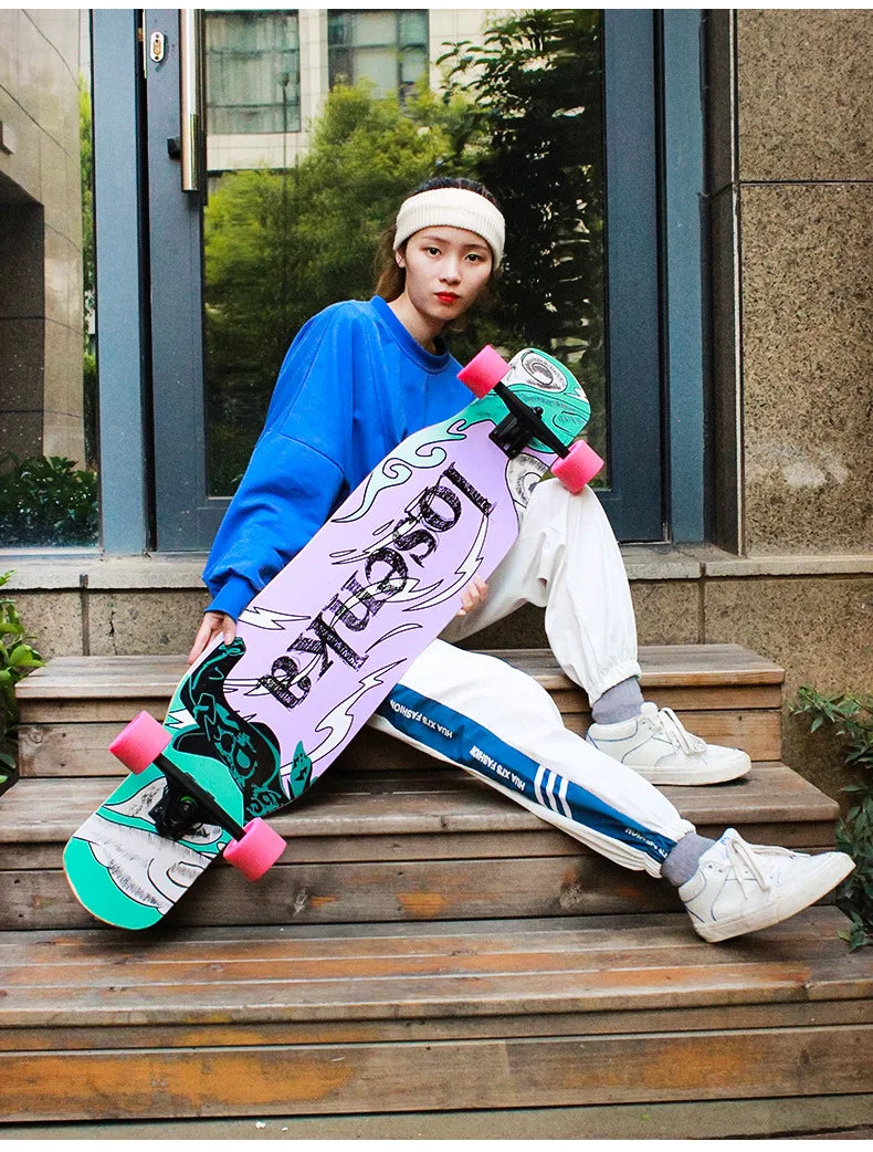 Women's Dance Longboard 110/120cm Complete Skateboard 7-Layer Maple Deck PU Wheels for Beginners Freestyle Street Dancing