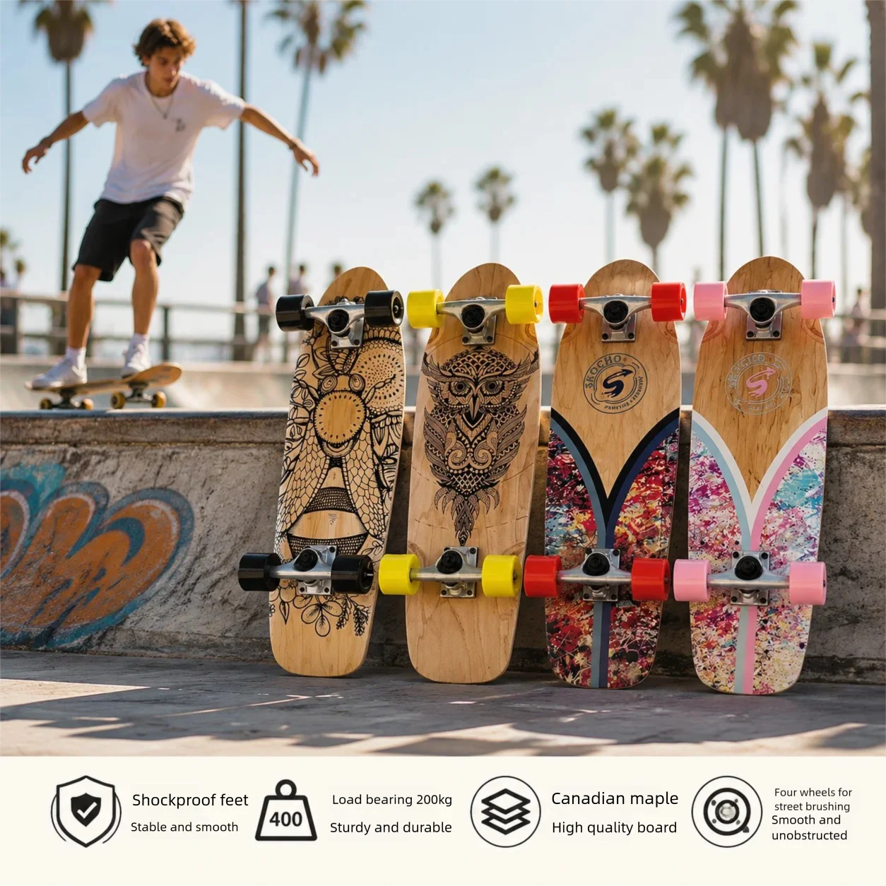 MapleWood Big Fish Land Surfskate Single Kick Surf Skateboard Large PU Wheels Land Surf Board for Beginners Daily Commute Street