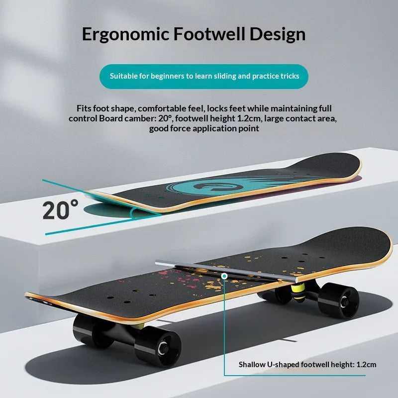 Double Kick Skateboard 5 Inch Aluminum Magnesium Alloy Bracket Maple Skateboard For Beginner Adult Street Cruising Skateboard