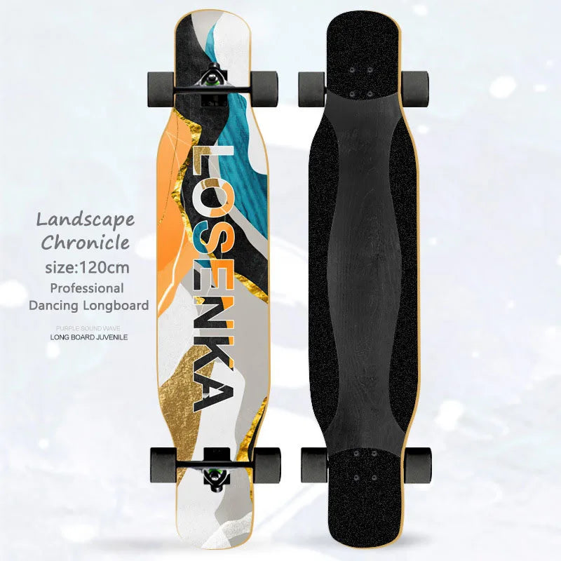 Women's Dance Longboard 110/120cm Complete Skateboard 7-Layer Maple Deck PU Wheels for Beginners Freestyle Street Dancing