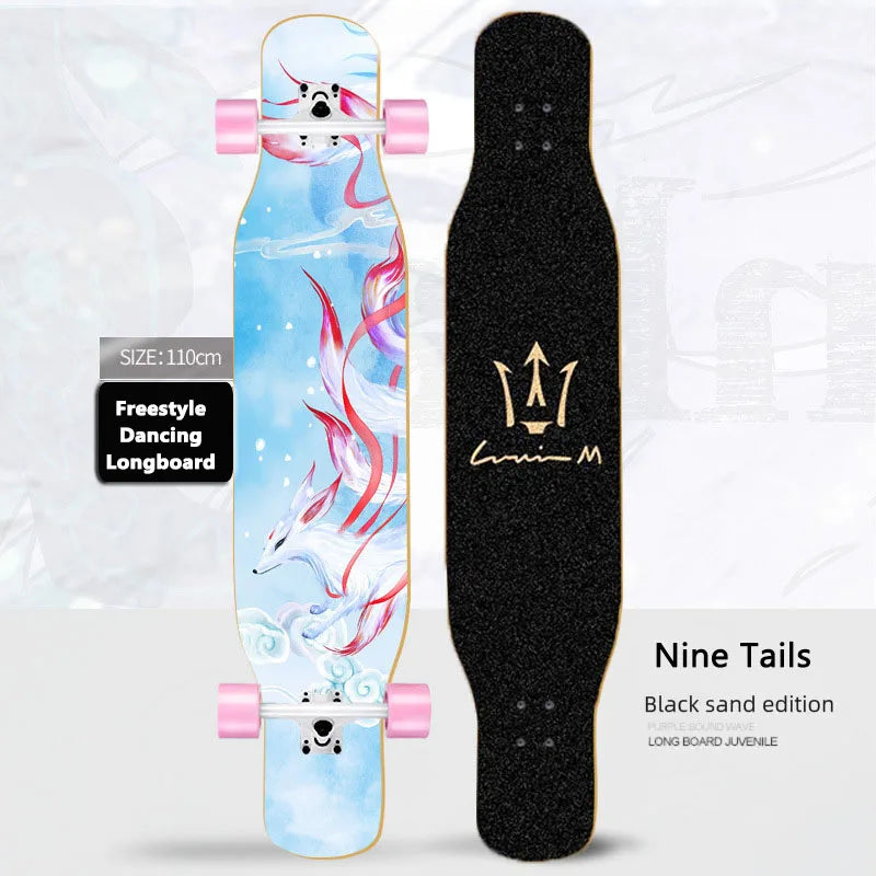 Women's Dance Longboard 110/120cm Complete Skateboard 7-Layer Maple Deck PU Wheels for Beginners Freestyle Street Dancing