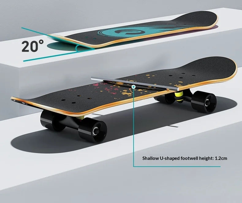 Double Kick Skateboard 5 Inch Aluminum Magnesium Alloy Bracket Maple Skateboard For Beginner Adult Street Cruising Skateboard