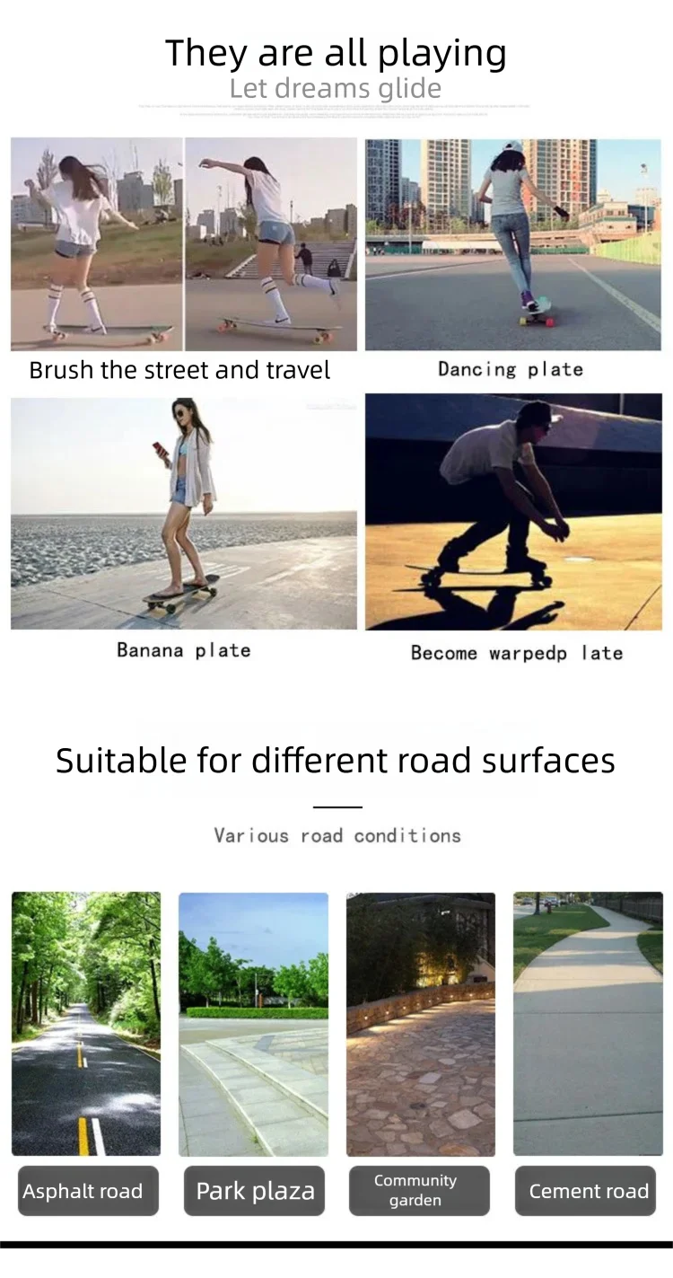 Professional Maple Double Kick Skateboard for Adults, Smooth Street Cruiser Longboard Dance Board for Commuting & Freeride