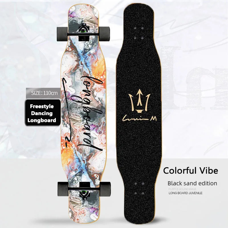 Women's Dance Longboard 110/120cm Complete Skateboard 7-Layer Maple Deck PU Wheels for Beginners Freestyle Street Dancing