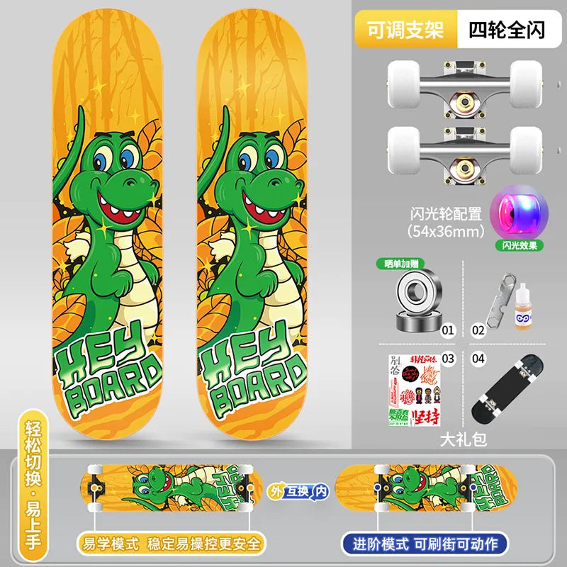 Double Kick Shock-Absorbing 4-Wheel Skateboard for Adults, Professional Street for Beginners, Scratch-Proof Durable for Tricks