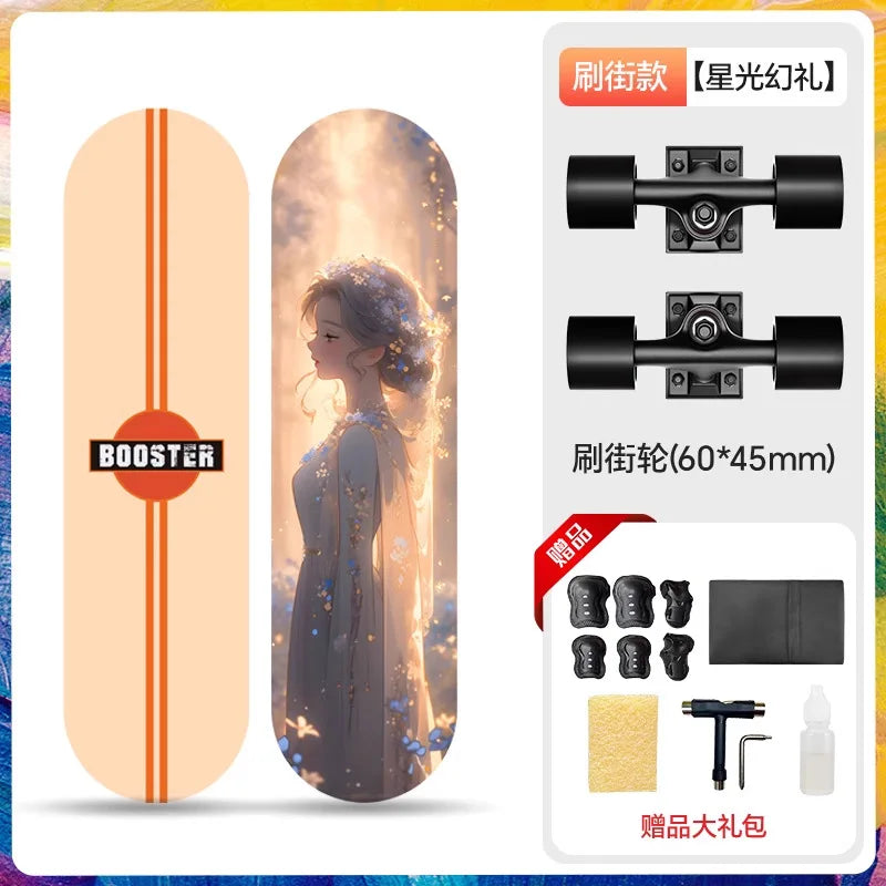 Double Kick Skateboard 5 Inch Aluminum Magnesium Alloy Bracket Maple Skateboard For Beginner Adult Street Cruising Skateboard